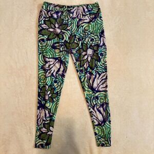 LuLaRoe Women's Leggings Floral Abstract Green Blue Multi One Size OS